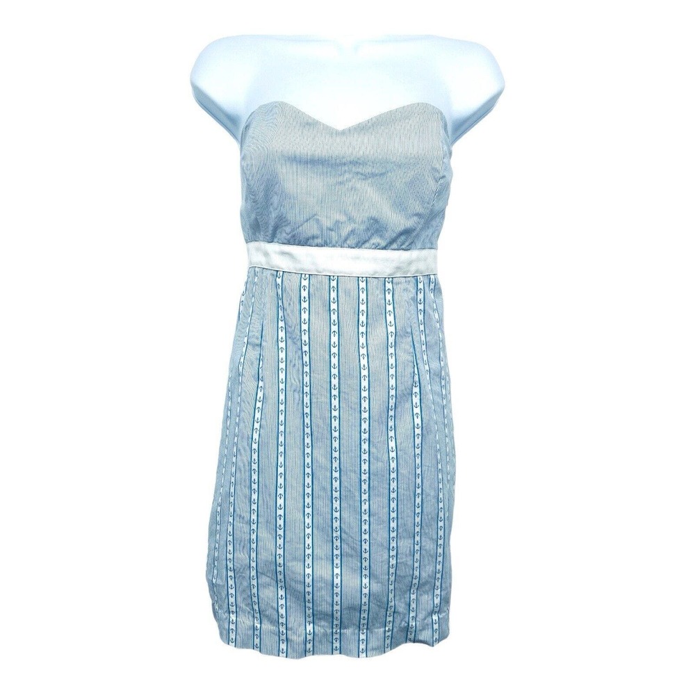 Vineyard Vines women Summer Sundress Blue White Cotton Anchors Sweetheart sz‎ 2